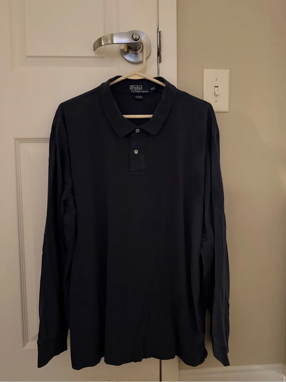 Vintage Polo Ralph Lauren Navy Blue Long Sleeve Shirt Men's Cotton EUC Logo 2XL